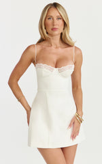 Benson Mini Dress - Sweetheart Fit And Flare Tulip Dress in Off White