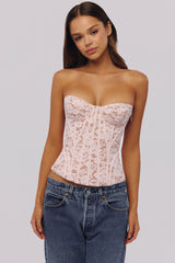 Baby Pink Floral Lace Boned Corset Top