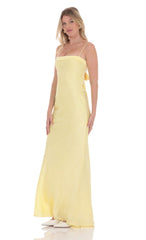 Satin Open Back Maxi Dress in Yellow