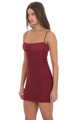 Crinkle Bodycon Dress in Burgundy
