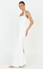 Amaya Maxi Dress - Draped Sash Halter Dress in White