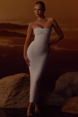True White Strapless V Waist Bandage Maxi Dress