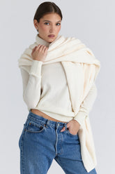 Ivory Wool Oversized Textured Scarf