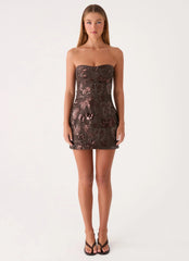 Akima Bustier Sequin Mini Dress - Chocolate