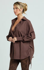 Kalpena Shirt - Ruched Side Oversized Shirt in Chocolate