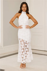 Soft Opulence Embroidered Halter Maxi Dress White
