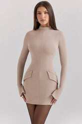 Taupe Long Sleeve Mini Dress