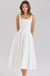 White Stretch Cotton Midi Sundress