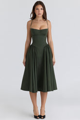 Emerald Green Corset Midi Dress