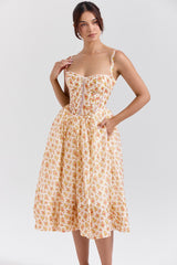 Royal Rose Print Corset Midi Sundress