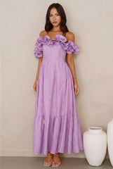 Magnetic Energy Off Shoulder Maxi Dress Lilac