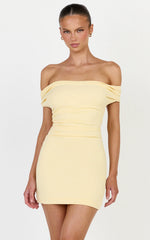 Lena Mini Dress - Off Shoulder Bodycon Dress in Lemon
