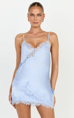 Ava Top - Lace Trim Asymmetrical Camisole Top in Baby Blue