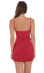 Ruffle V-Neck Dress in Red