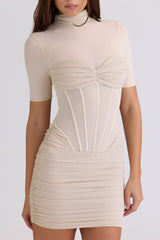 Cafe Au Lait Semi Sheer Mini Dress