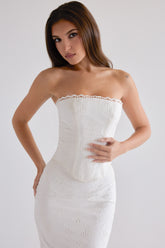 White Cotton Broderie Strapless Corset Top