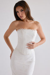 White Cotton Broderie Strapless Corset Top
