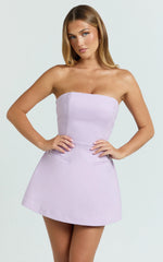 Benson Playsuit - Strapless Fit and Flare Playsuit in Lilac