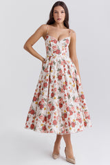 Italian Rose Print Tulle Midi Dress