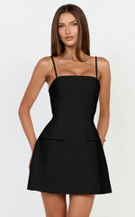 Katia Mini Dress - Strappy Corset A Line Dress in Black