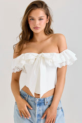 White Stretch Cotton Off-the-shoulder Frill Corset