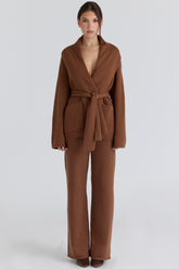 Tan Cashmere + Wool Wide Leg Trousers