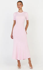 Lanie Midi Dress - Knitted Crew Neck Short Sleeve Dress in Pink