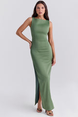 Olive Boat Neck Maxi Dress