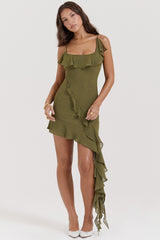 Olive Ruffle Mini Dress