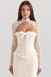 Ivory Metallic Jacquard Corset & Bolero