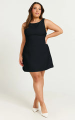 Freddie Mini Dress - Boat Neck Fit and Flare Dress in Black