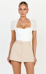 Eva Top - Contrast Sheer Bolero Sleeve Top in Off White