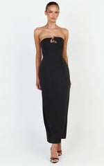 Aurea Maxi Dress - Strapless Gold Trim Column Dress in Black