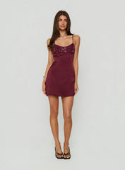 Coralinna Sequin Bust Low Back Mini Dress Cherry