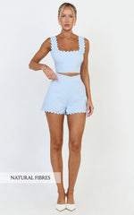 Mabel Two Piece Set - Square Neck And Matching Shorts Set in Blue