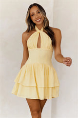 Enchanted Evenings Halter Mini Dress Yellow