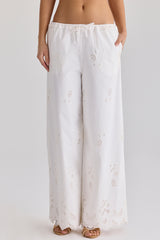 White Cotton Broderie Anglaise Wide Leg Trousers