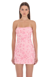 Floral Embellished Mini Dress in Pink
