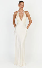 Marielle Maxi Dress - Lace Bust Halter Dress in Cream