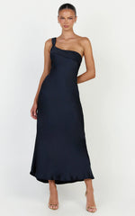 Calix Midi Dress - One Shoulder Slip Dress in Navy