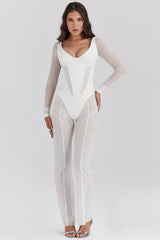 White Long Sleeve Mesh Corset