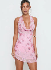 Longer Daylight Cowl Halter Romper Pink