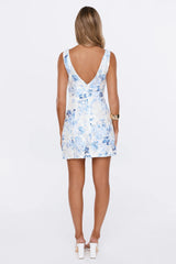 Gentle Luxury Embroidered Mini Dress Blue