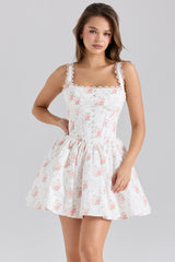 Rose Print Stretch Cotton Mini Dress