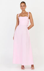 Clementine Midi Dress - 3D Floral Strap Dress in Pink