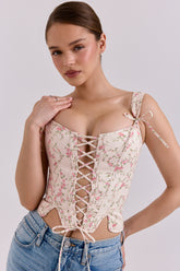 Cream Vintage Floral Cotton Corset Top