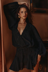 Black Hand Beaded Georgette Mini Dress - Limited Edition
