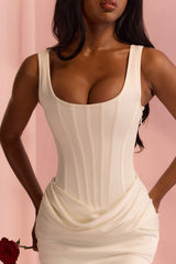Ivory Satin Gathered Maxi Dress