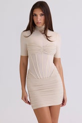 Cafe Au Lait Semi Sheer Mini Dress