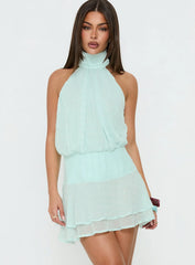 Isamira Halter Pleat Mini Dress Jelly Mint